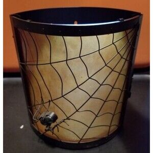 Halloween Orange Glass Spider Web Hurricane Candle Holder 8.25"x7.25"x4.5"